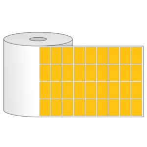 Giấy in mã vạch 4 tem 25x15x50m ( bo góc) (màu vàng)
